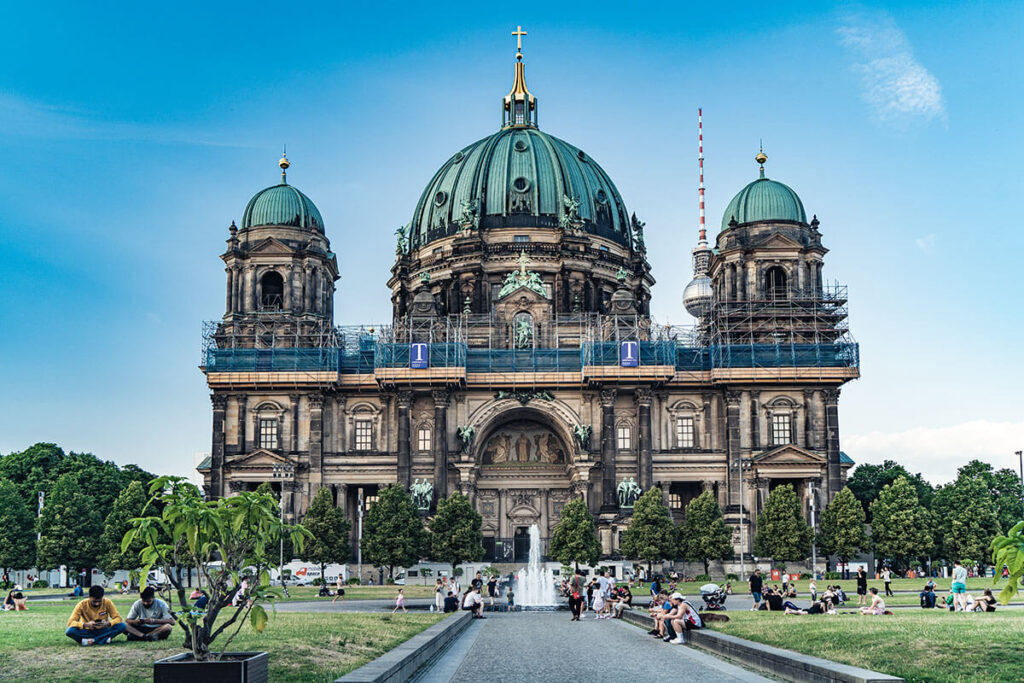 Berlin Cathedral on Museum Island with the TV Tower visible in the background.
