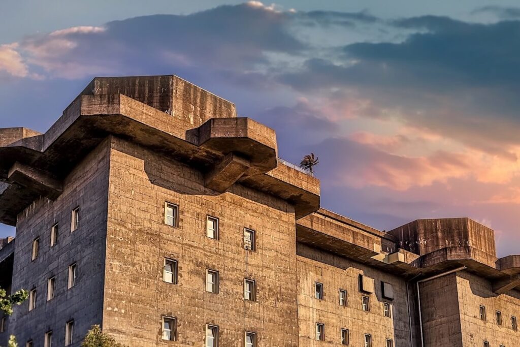 Massive concrete WWII flak tower in Berlin, part of the Nazi air defence system discussed on the Battle of Berlin tour.