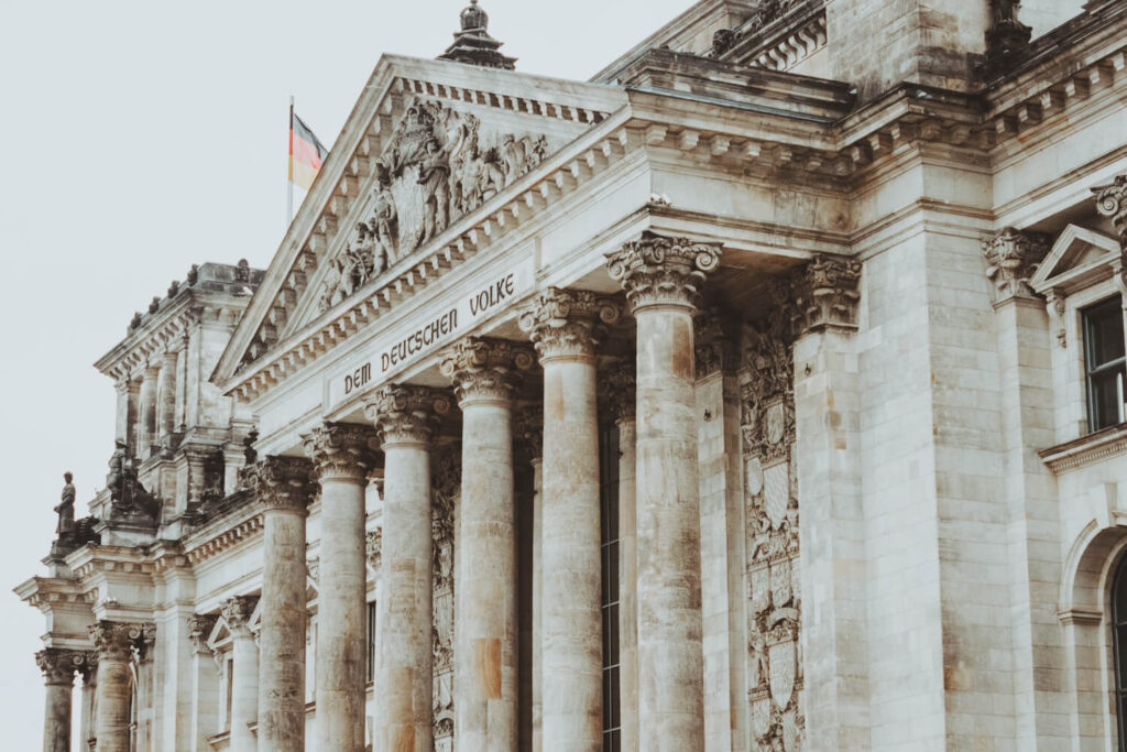The Reichstag building in Berlin, a key political landmark in Germany’s Third Reich history.