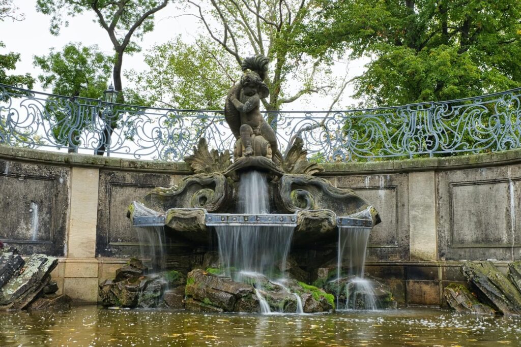 Baroque fountain and garden detail in Dresden’s historic center
