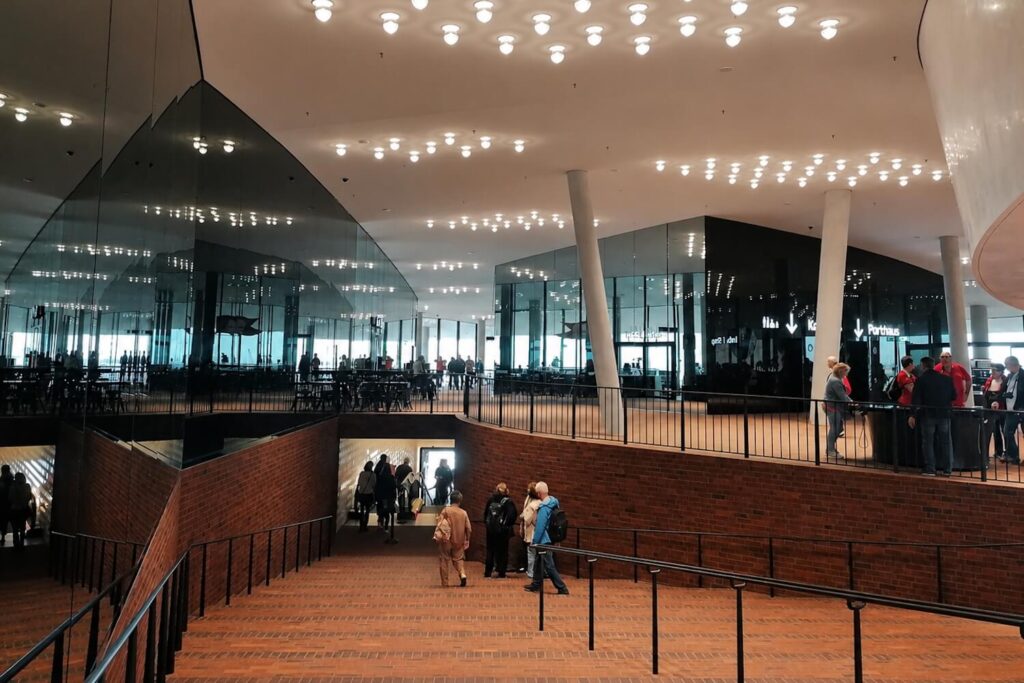 Staircase and interior spaces inside the Elbphilharmonie Plaza in Hamburg