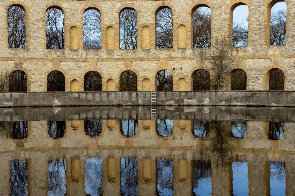 Historic ruins reflected in water near Potsdam