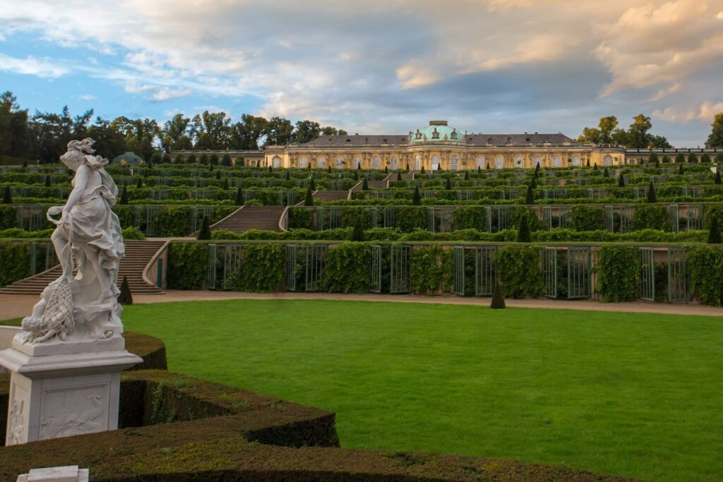 Sanssouci Palace and vineyard terraces in Potsdam’s royal gardens