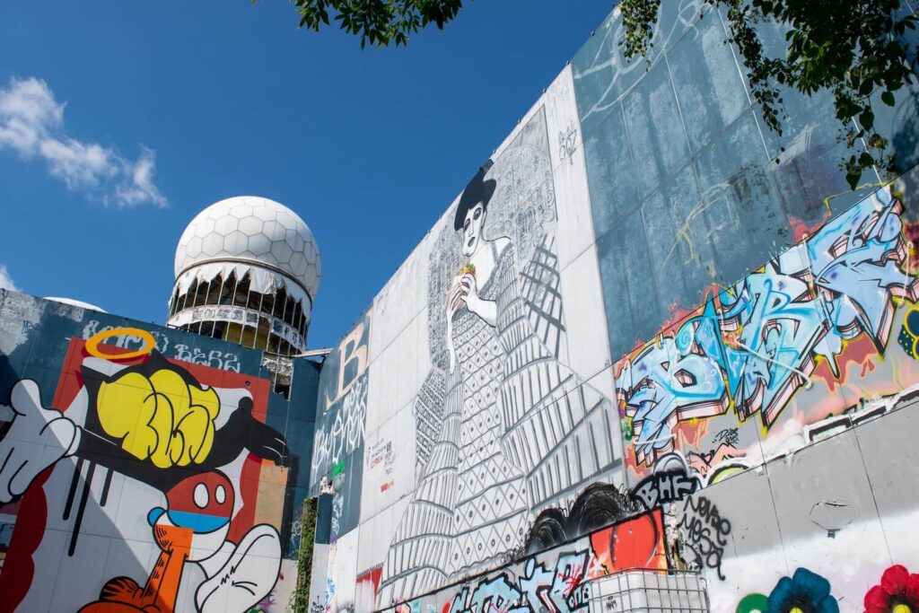 Street art and radar dome at Teufelsberg, Berlin’s former Cold War listening station