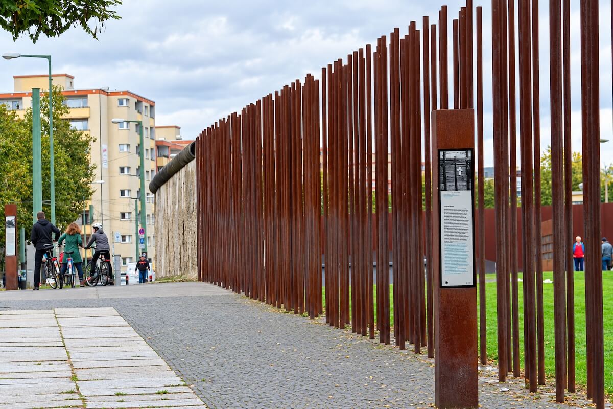 Berlin Wall Memorial on Bernauer Strasse with preserved border structures marking the former division of East and West Berlin