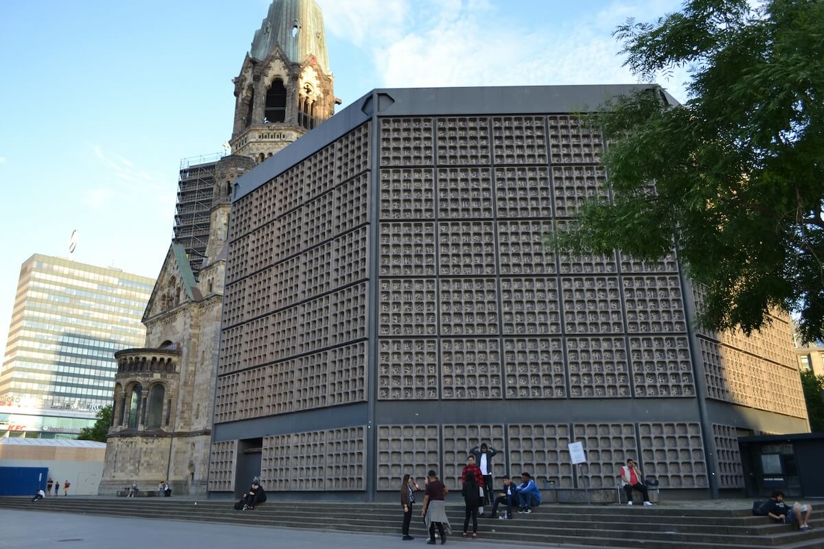 Kaiser Wilhelm Memorial Church in Berlin, showing the ruined historic tower beside the modern church on Breitscheidplatz