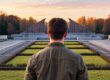 Visitor looking across the Soviet War Memorial in Treptower Park, Berlin, a major World War II memorial site